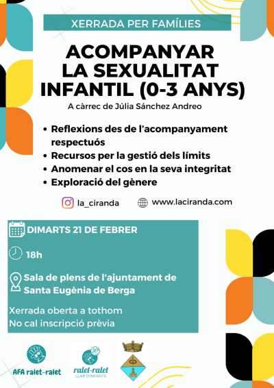 Agenda TONIS SANTA EUGENIA DE BERGA Xerrada per famílies: Acompanyar la sexualitat infantil (0-3 anys) a Santa Eugènia de Berga