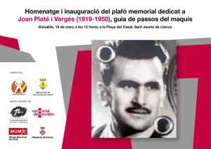 Agenda SANT JAUME DE LLIERCA Homenatge i inauguració del plafó memorial dedicat a JOAN PLATÉ I VERGÉS a Sant Jaume de Llierca