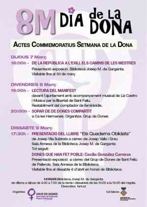 Agenda  Actes commemoratius Setmana de la Dona a Sant Feliu de Pallerols